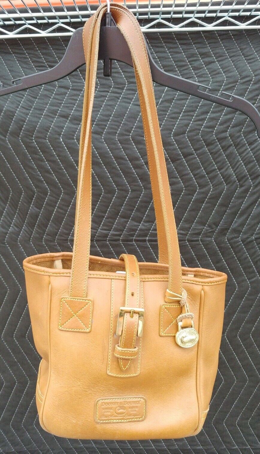 Vtg DOONEY & BOURKE British Tan Brown Leather HOBO Shoulder Tote Purse Bag USA