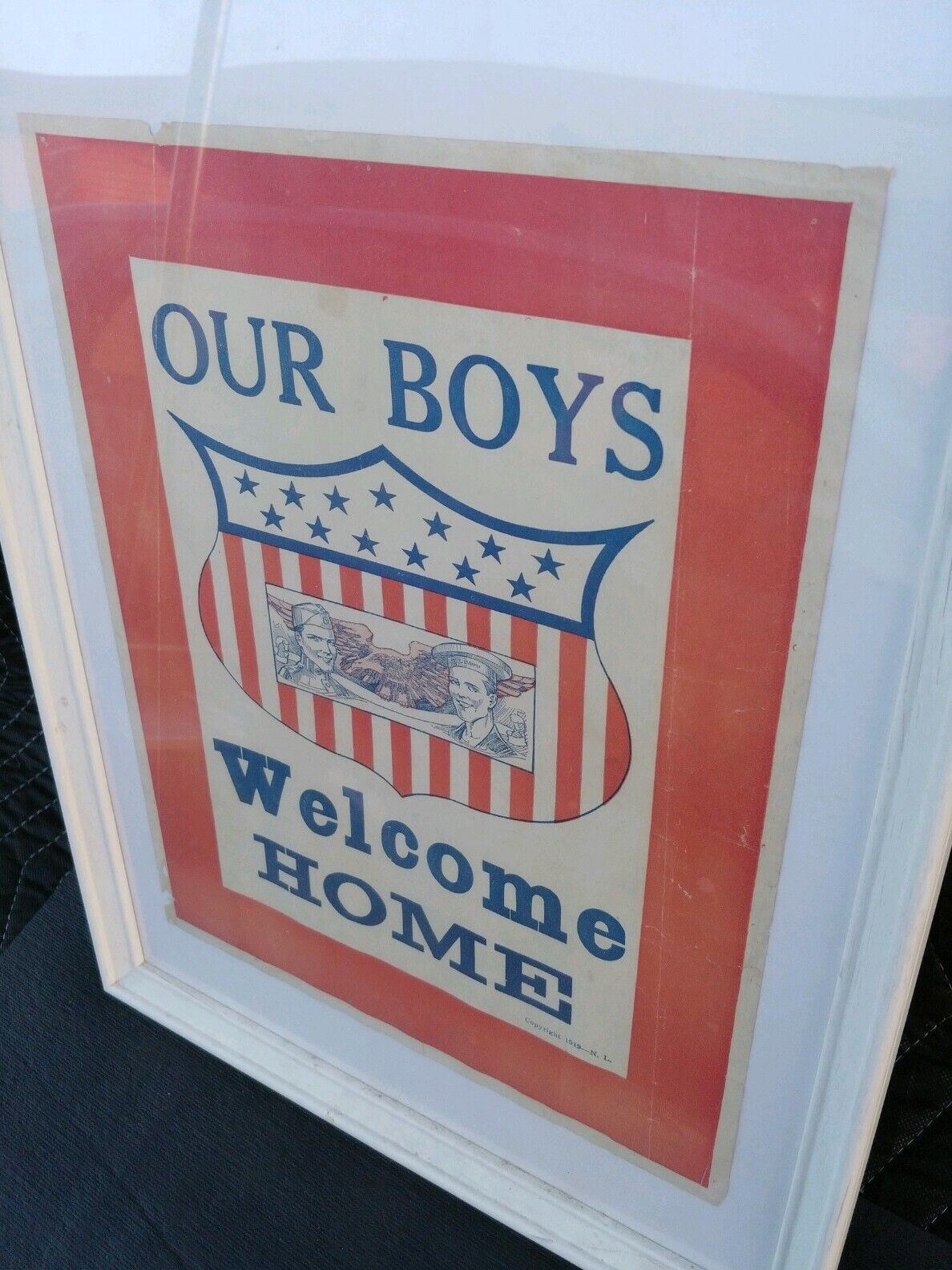 Antique WW I WELCOME HOME OUR BOYS - 1919 Framed Poster 10"x13"