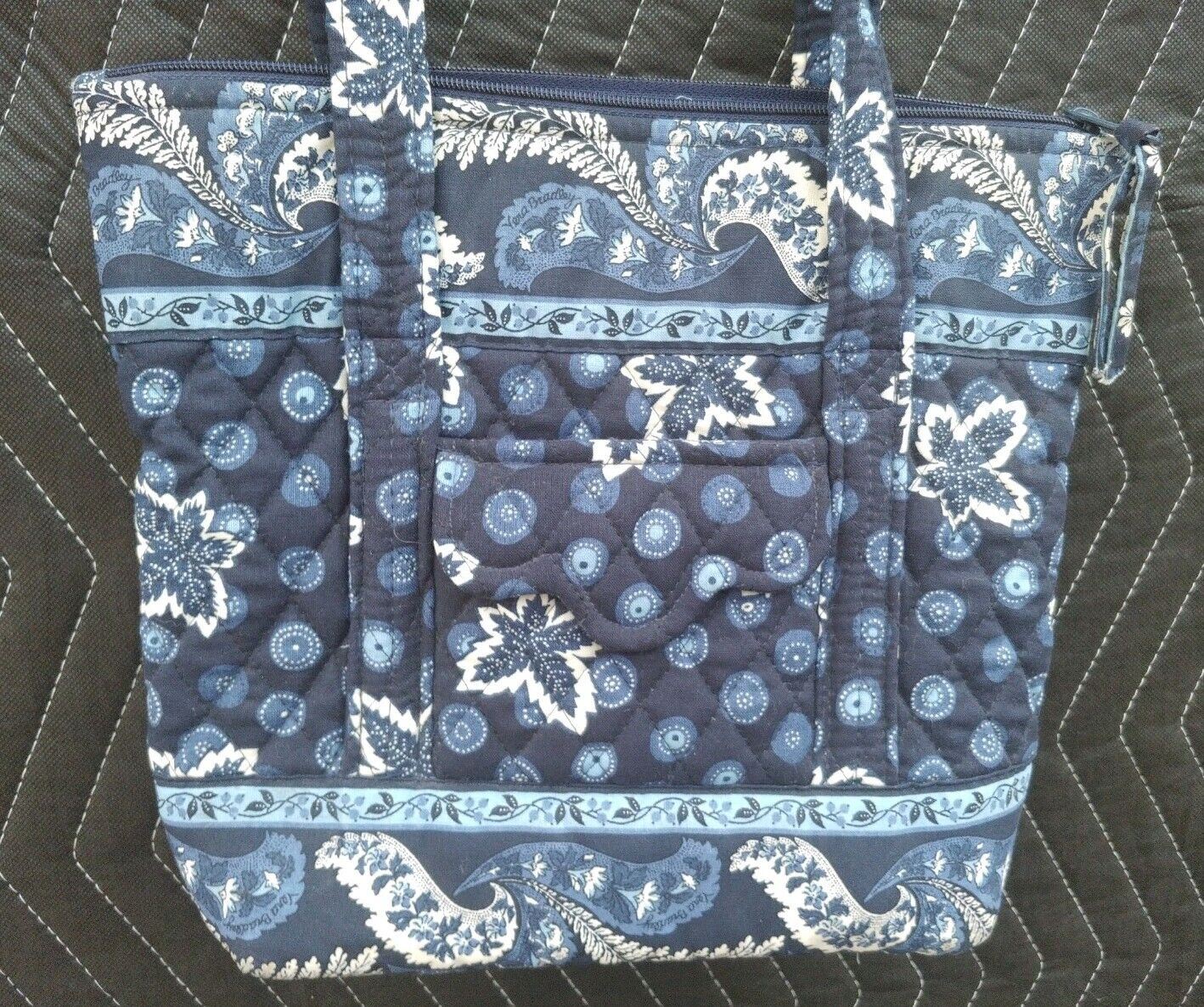 Vera Bradley Miller Shoulder hand bag purse blue w/ floral - zip closure