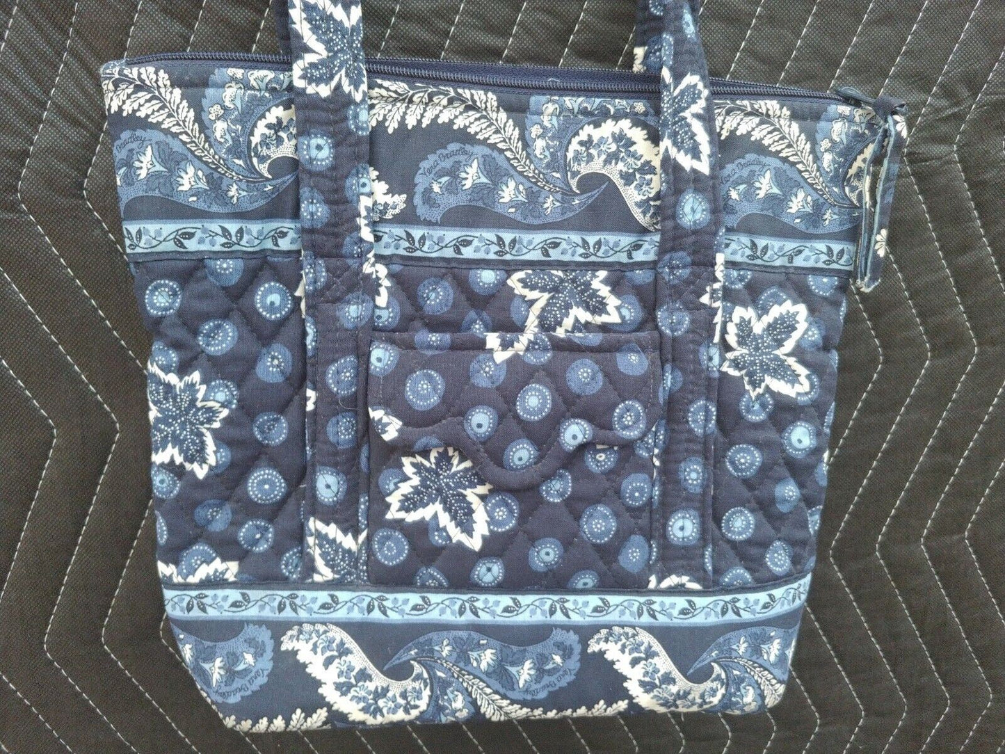 Vera Bradley Miller Shoulder hand bag purse blue w/ floral - zip closure