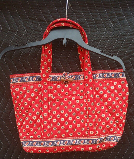 Vera Bradley Miller hand bag purse red w/ floral - wood knob closure