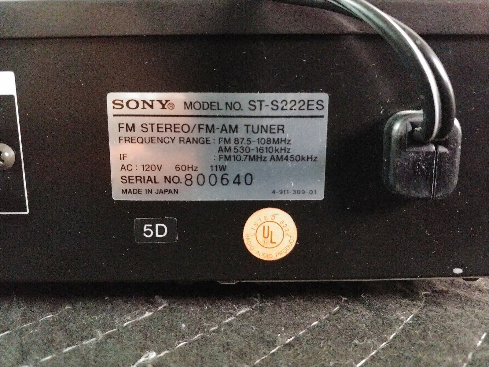 Sony ST-S222ES AM/FM Stereo Tuner - Wave Optimizer - Audiophile