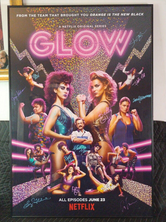 GLOW signed poster cast w/ 16 Signatures! Netflix - Framed