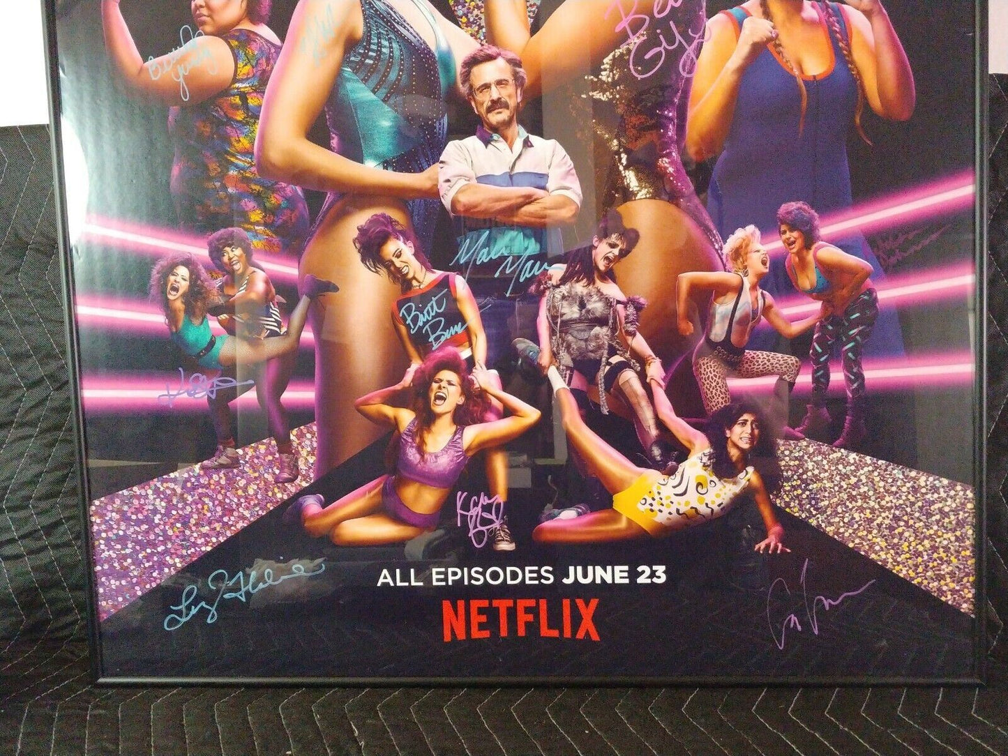 GLOW signed poster cast w/ 16 Signatures! Netflix - Framed