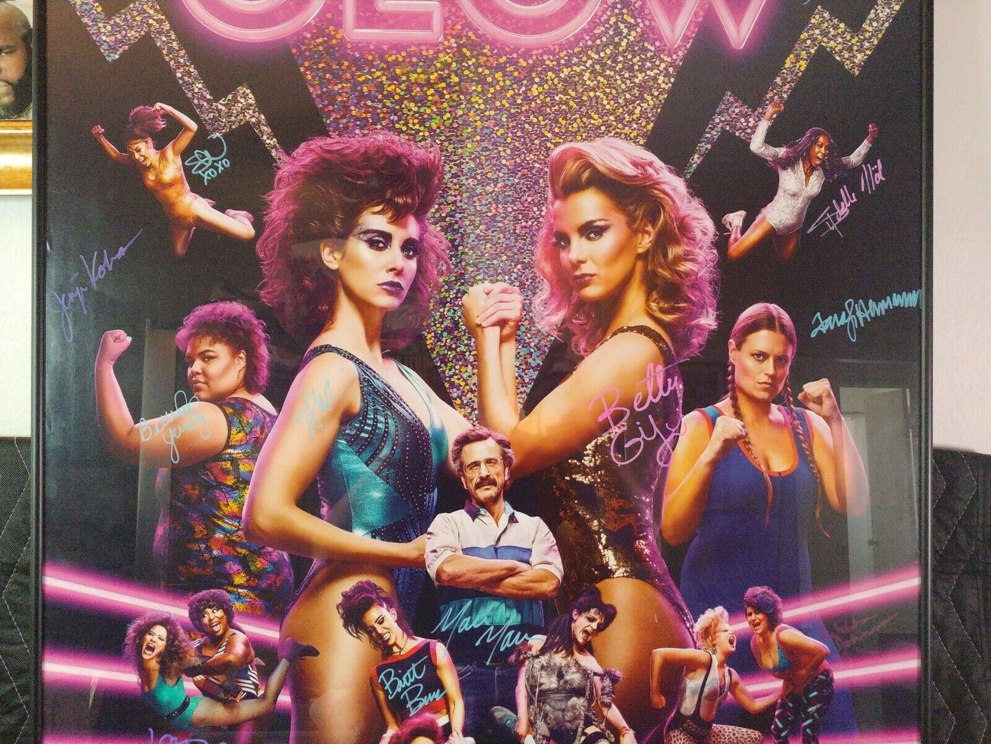 GLOW signed poster cast w/ 16 Signatures! Netflix - Framed