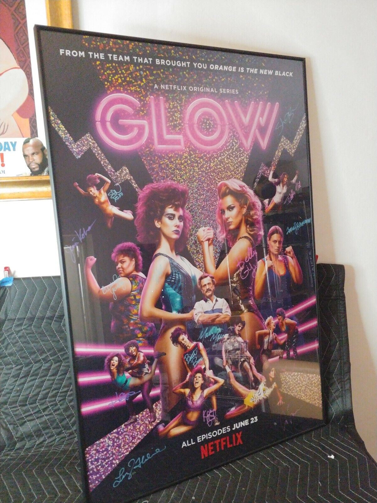 GLOW signed poster cast w/ 16 Signatures! Netflix - Framed