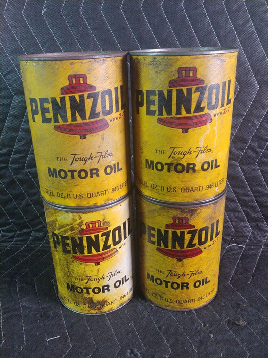 4x FULL NOS Vintage Pennzoil The Tough Film MOTOR Oil Cans Qt WITH Z-7