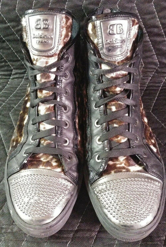 Baldinini High Top Sneakers Leopard Zip Rhinestone - eu 39 - sz 8.5