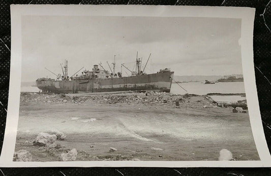 Vintage photo 10/1945 military ship after Typhoon, Buckner bay Okinawa Japan