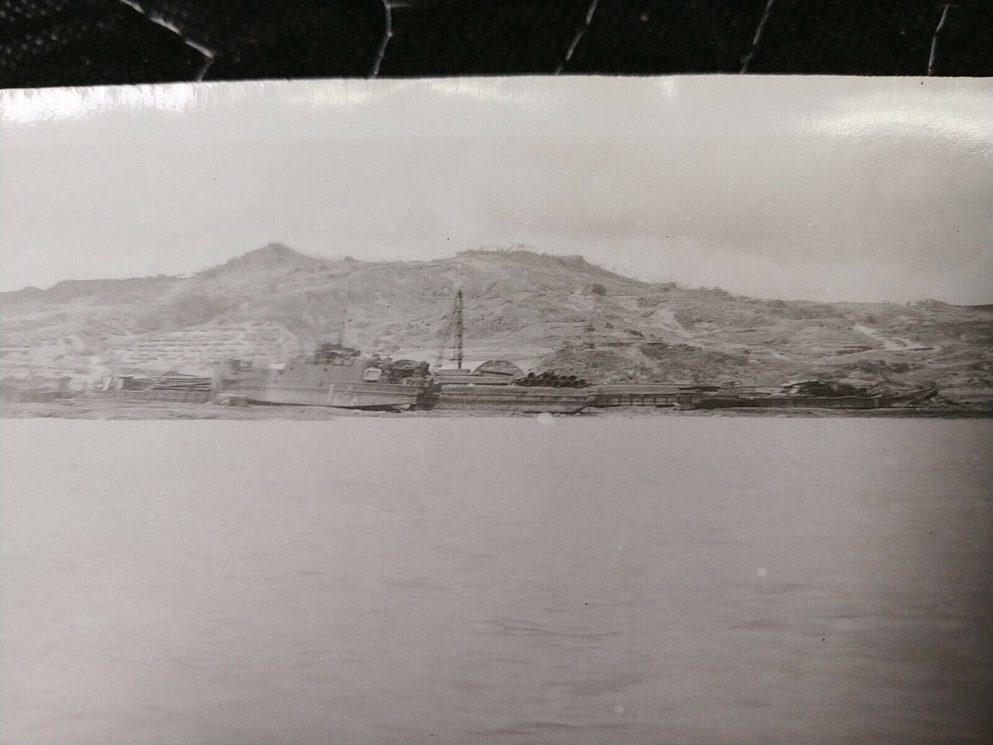 Vintage photo 10/1945 military ships after Typhoon, Buckner bay Okinawa Japan