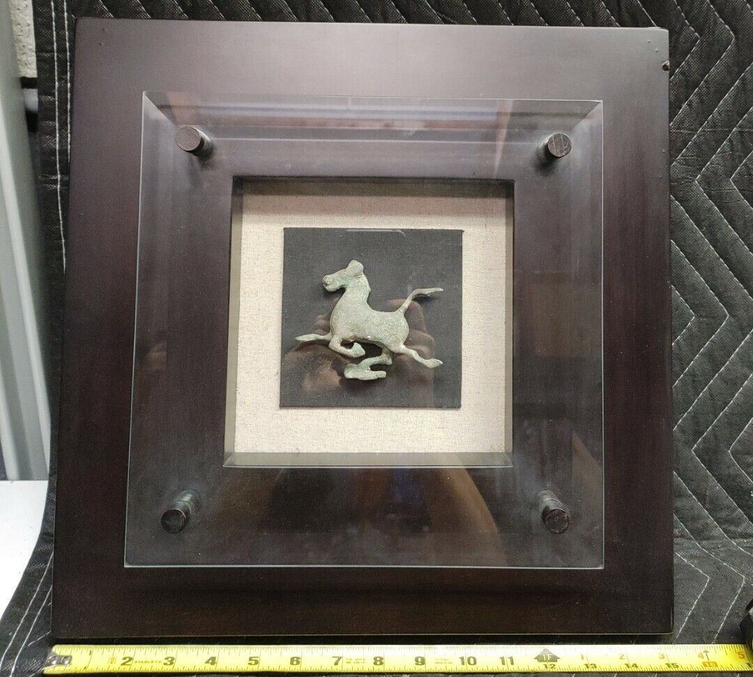 Vintage Bronze Flying Horse of Gansu Replica - Mounted in 15" frame