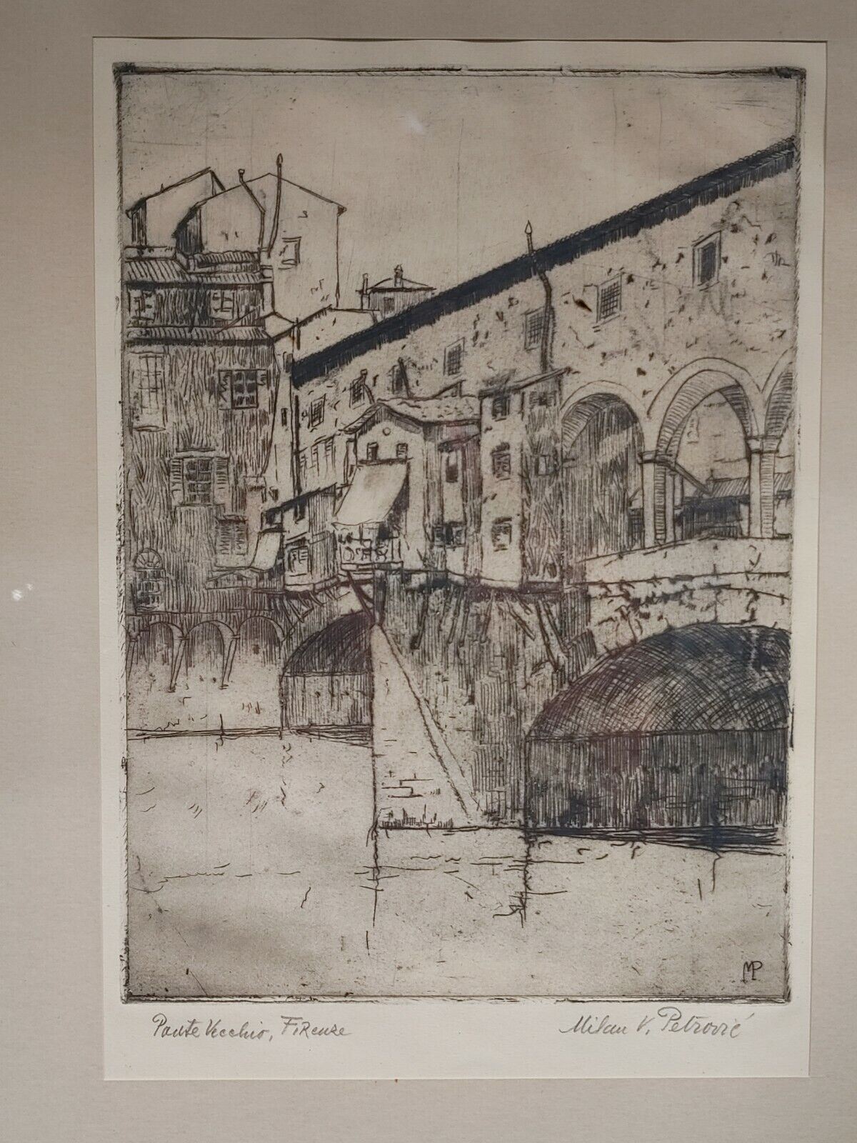 MILAN PETROVIC 'Ponte Vecchio, Florence', Frame 18"x14" - Art 12" x 8.25"