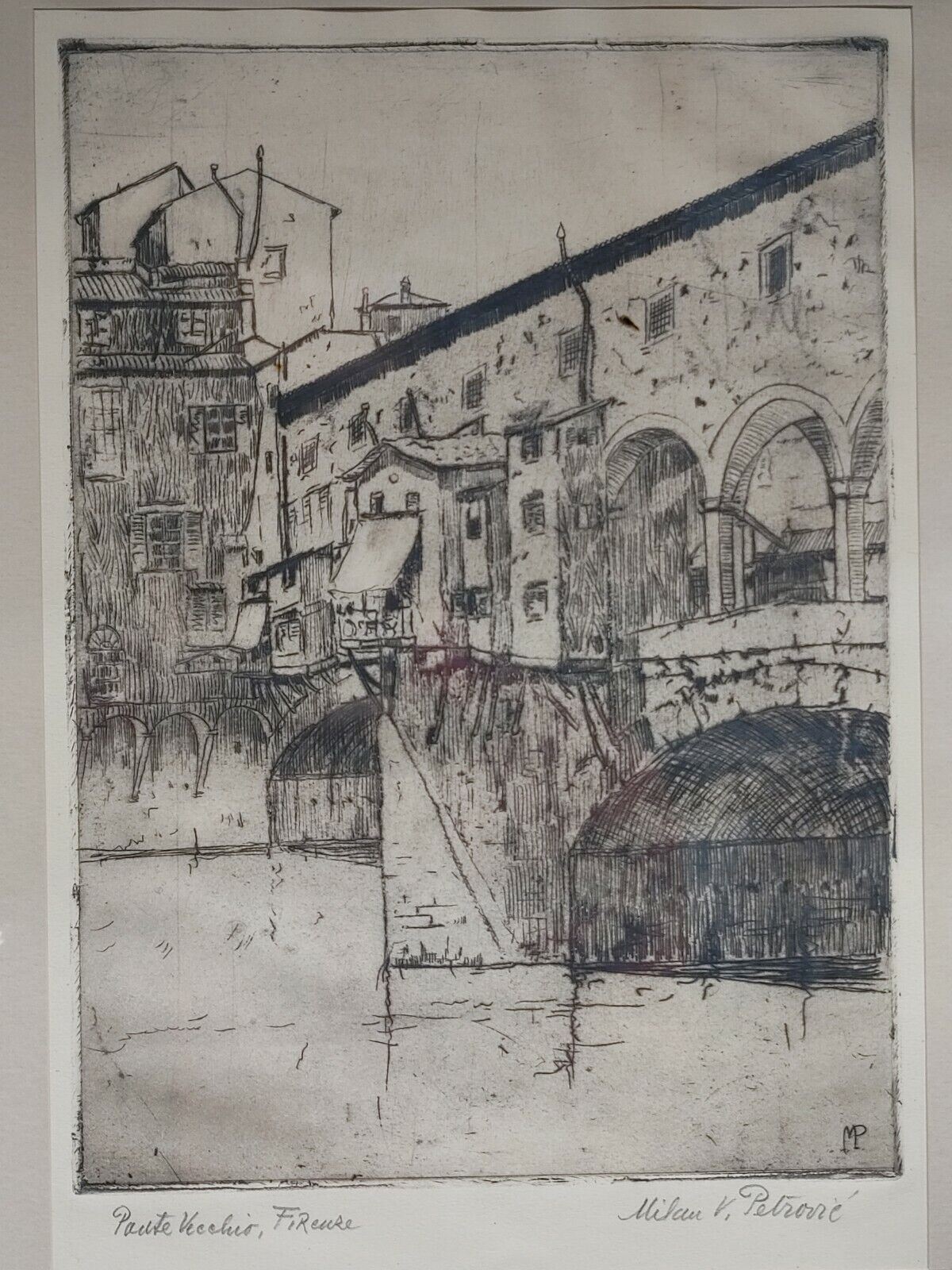 MILAN PETROVIC 'Ponte Vecchio, Florence', Frame 18"x14" - Art 12" x 8.25"