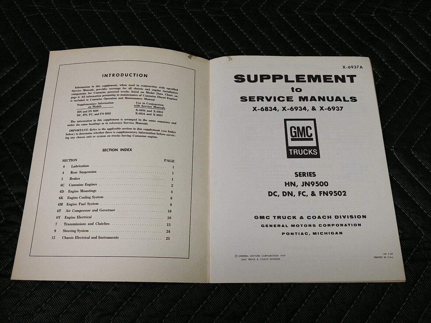 VINTAGE 1969 GMC TRUCK SERVICE MANUAL SUPPLEMENT - X-6937A