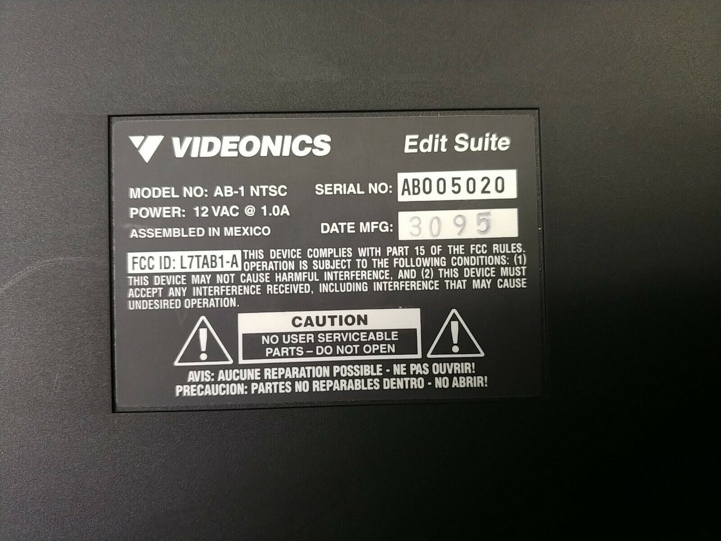 Vintage Videonics AB-1 NTSC Edit Suite A/B Roll Edit Controller w/ Manuals
