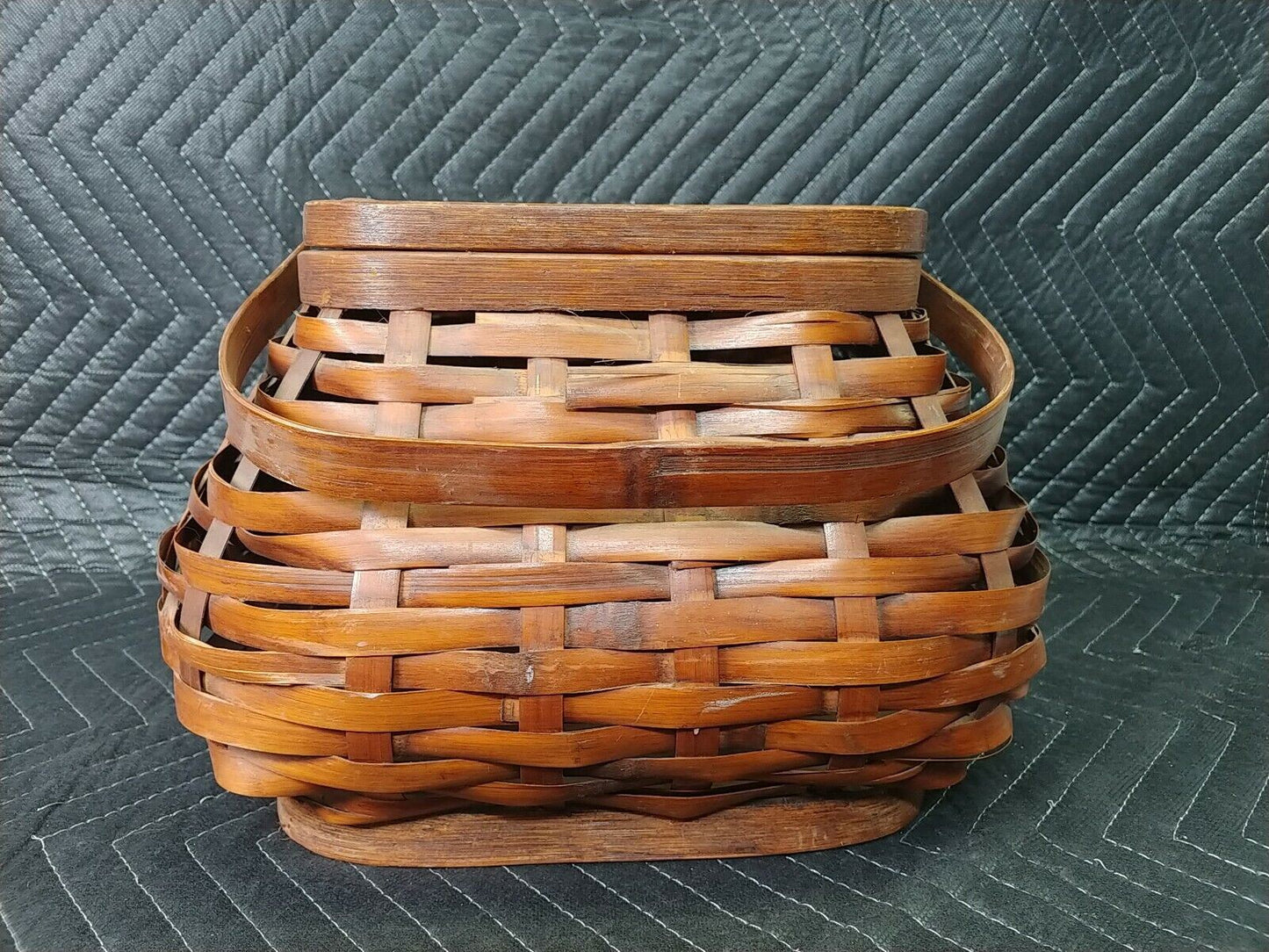 Vintage Bamboo And Reeds Woven Picnic Basket With Handles/Lid (16"L×12"W×7"D)