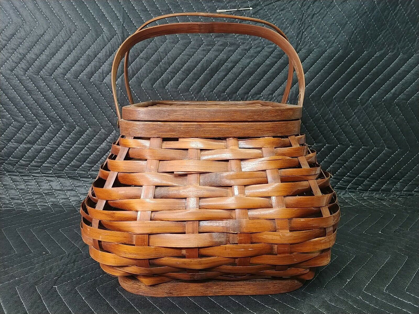 Vintage Bamboo And Reeds Woven Picnic Basket With Handles/Lid (16"L×12"W×7"D)