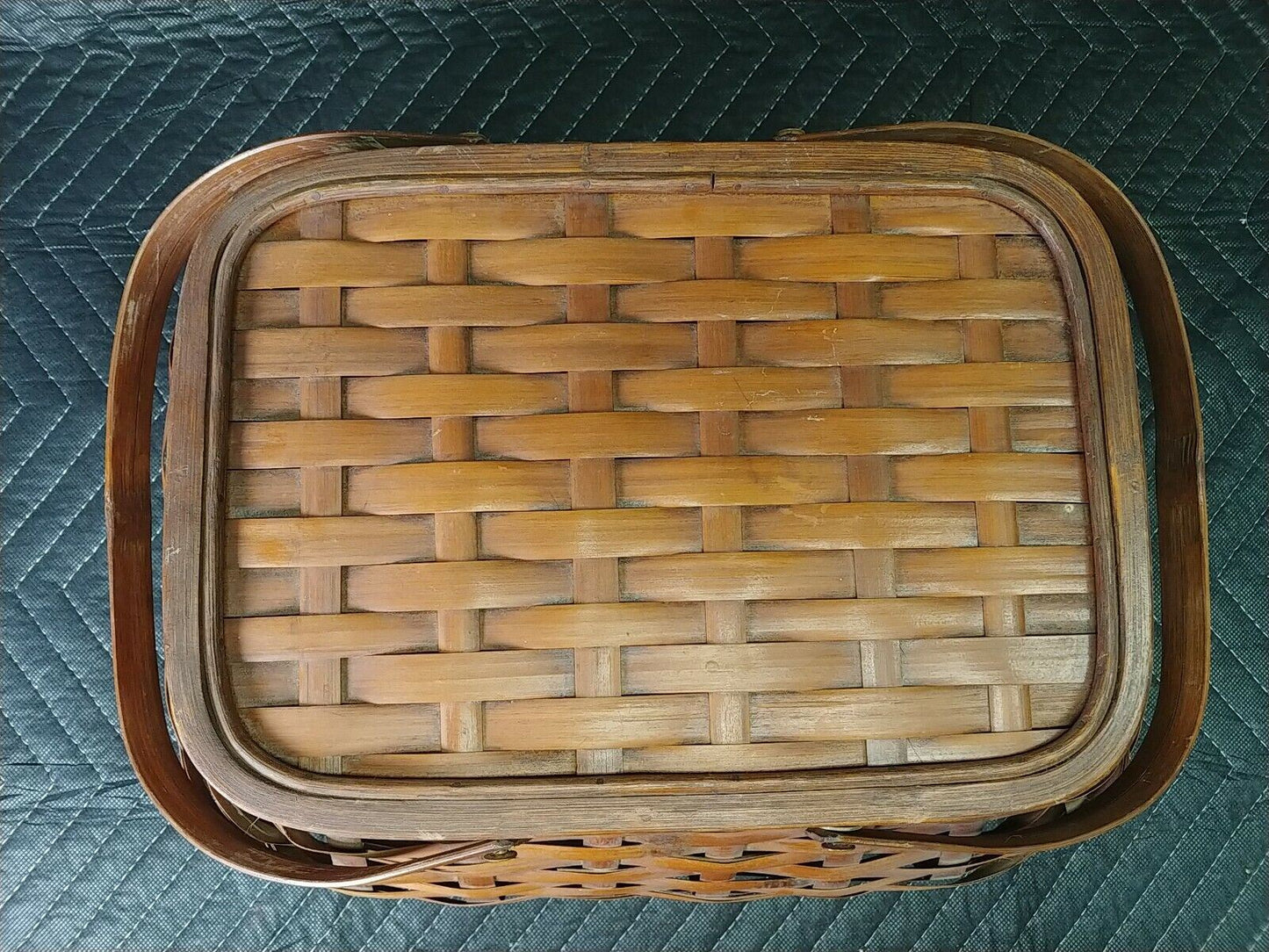 Vintage Bamboo And Reeds Woven Picnic Basket With Handles/Lid (16"L×12"W×7"D)