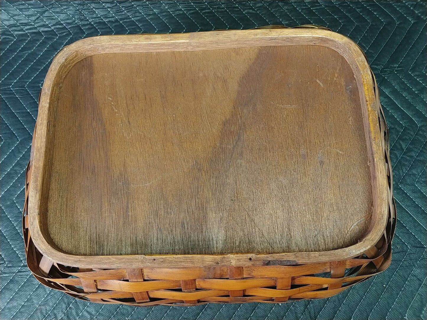 Vintage Bamboo And Reeds Woven Picnic Basket With Handles/Lid (16"L×12"W×7"D)