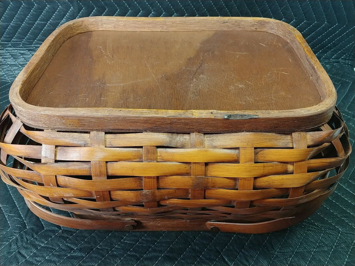 Vintage Bamboo And Reeds Woven Picnic Basket With Handles/Lid (16"L×12"W×7"D)