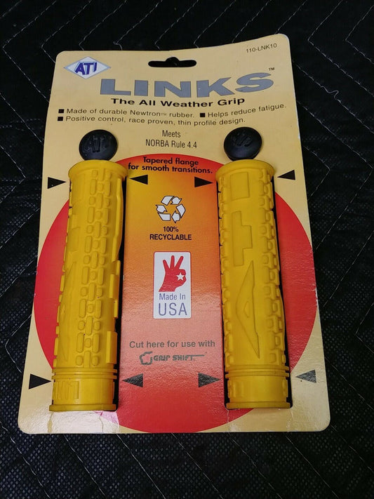 Vintage ATI Links The All Weather BMX Mountain Bike Grips , Yellow NOS