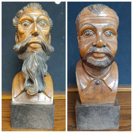 Vintage Carved Wood Bookends Don Quixote & Sancho Panza Ouro Made In Spain NICE