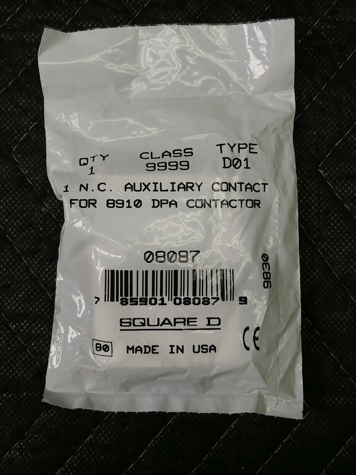 SQUARE D CLASS 9999 TYPE D01 AUXILIARY CONTACT FOR 8910 DPA CONTACTOR 08087 NEW
