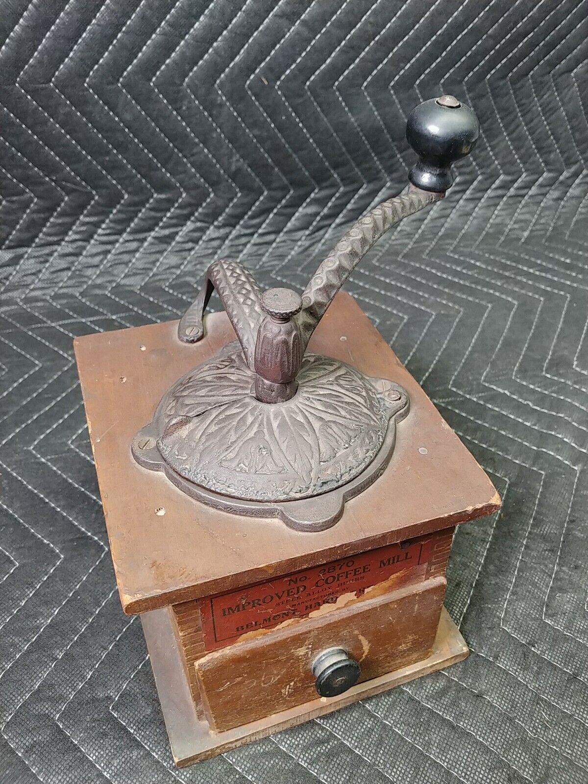 Antique Improved Coffee Mill Belmont Hardware Steel Alloy Buhrs 2870