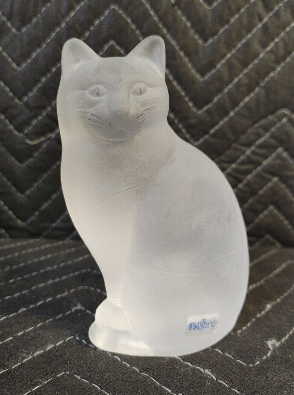 Vintage Nybro Sweden Crystal Frosted Glass Art Cat