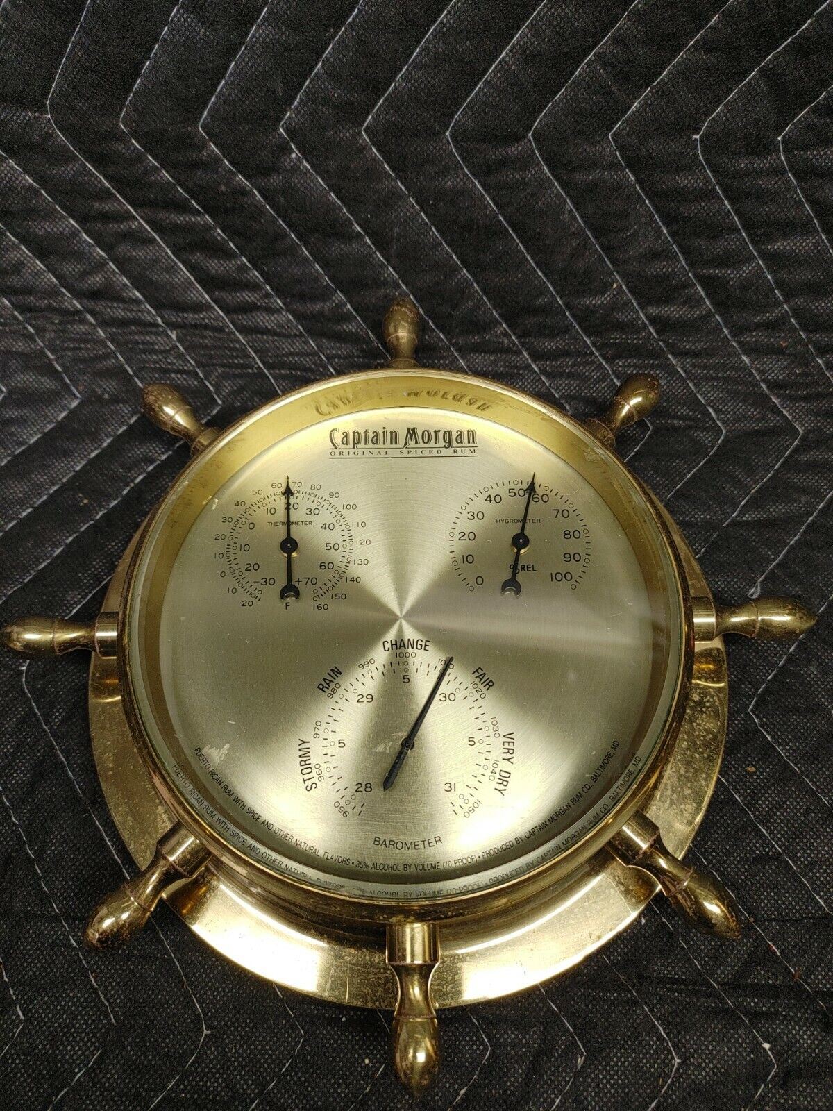 Vintage CAPTAIN MORGAN SPICED RUM Brass Weather Station Barometer Helm Wheel