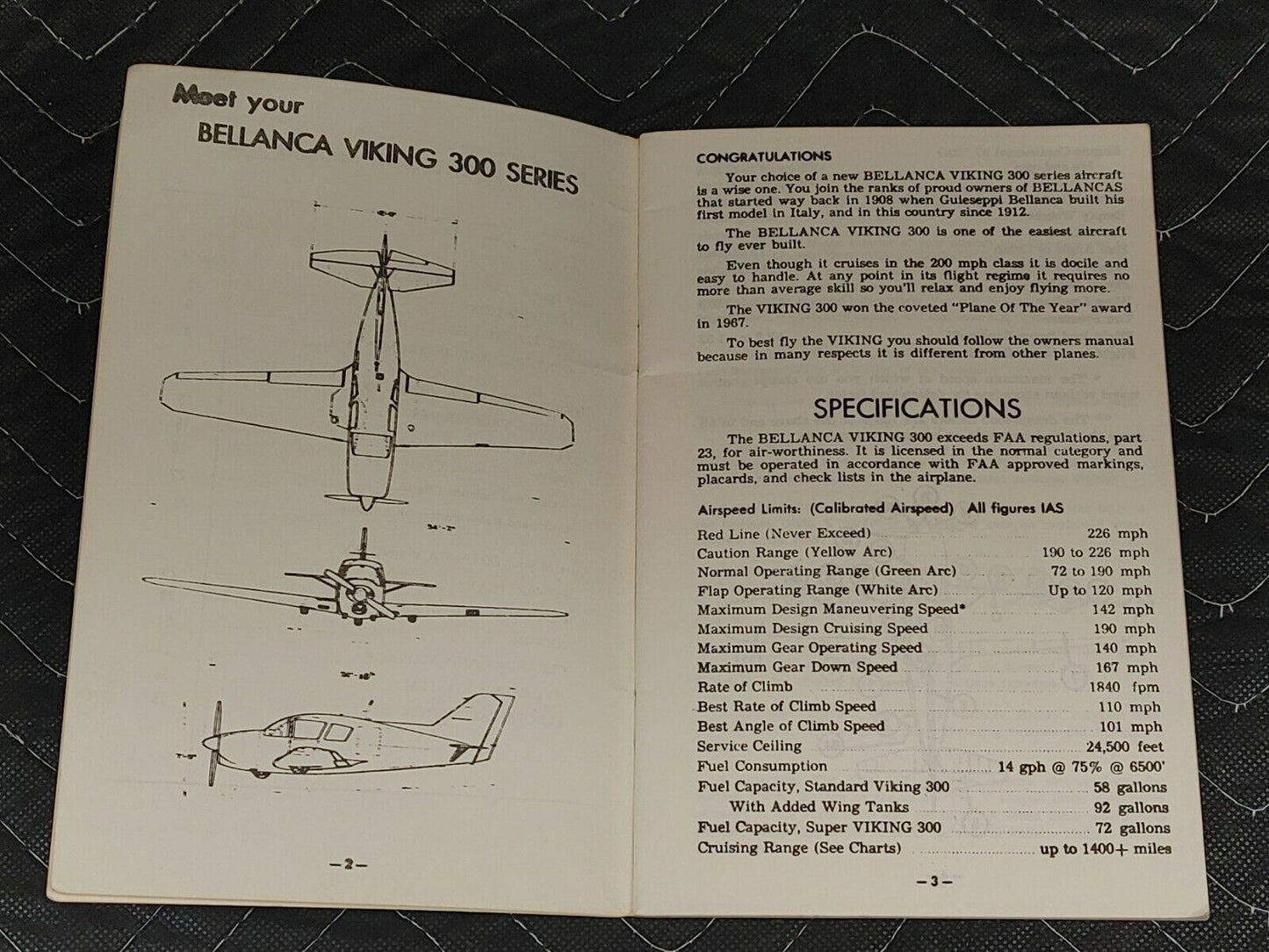 1968-75 BELLANCA VIKING 300 Original Owner's Manual