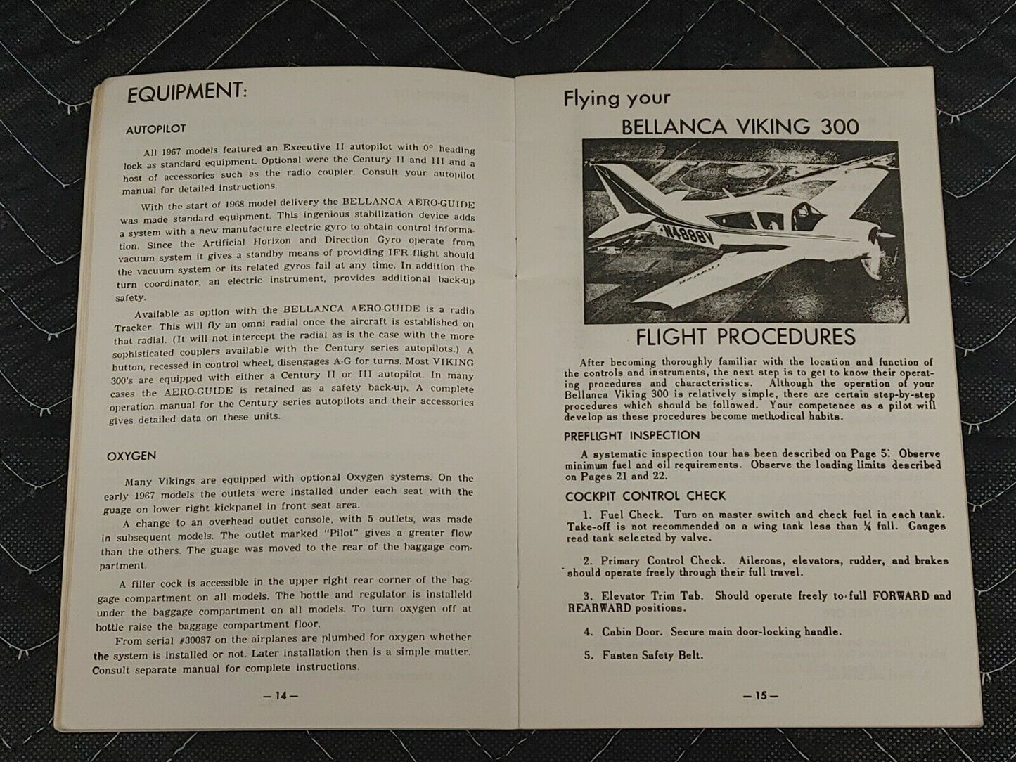 1968-75 BELLANCA VIKING 300 Original Owner's Manual