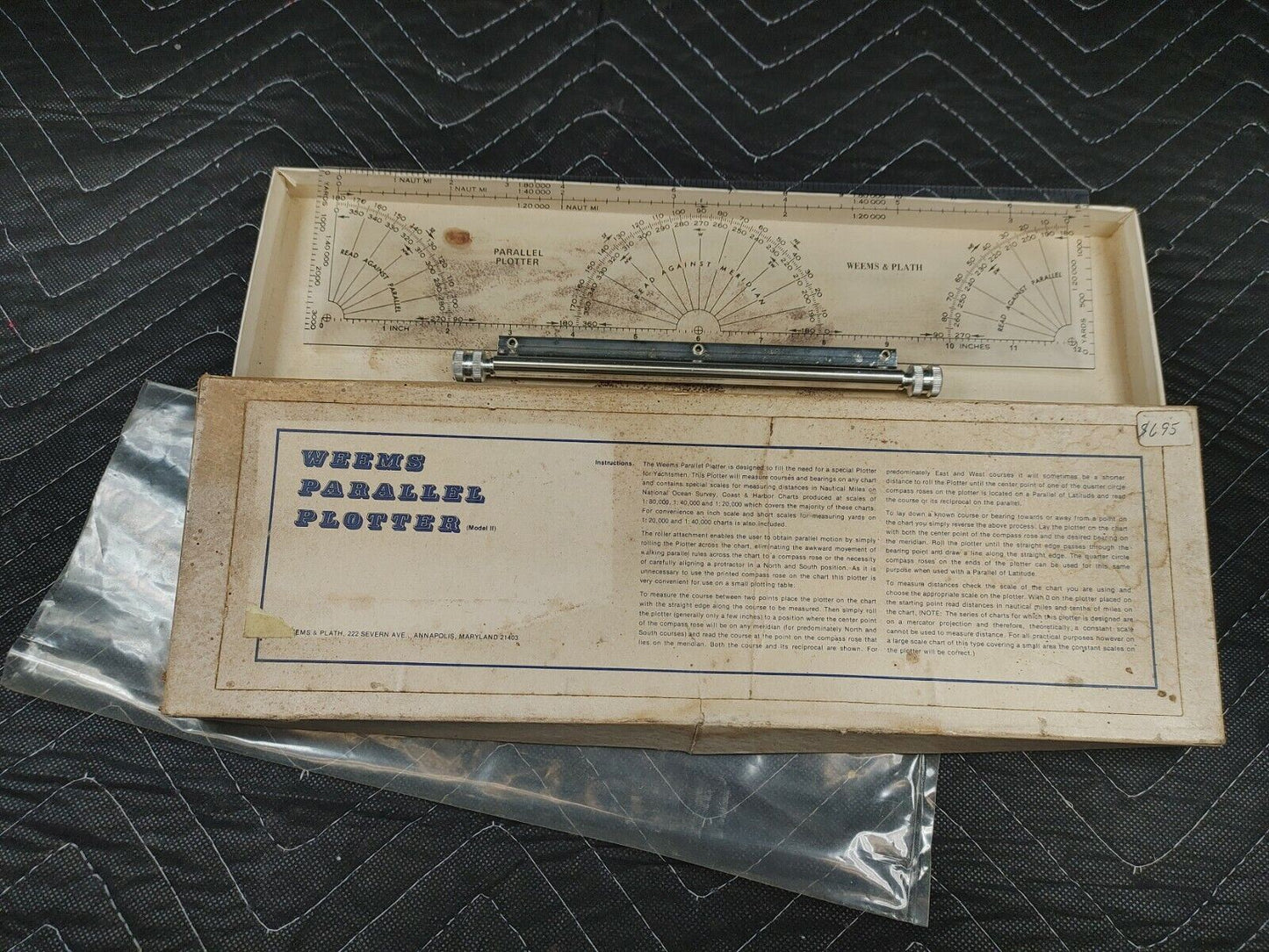 vtg Weems & Plath Marine Navigation Parallel Plotter Slide Ruler 12.5"  w/ Box