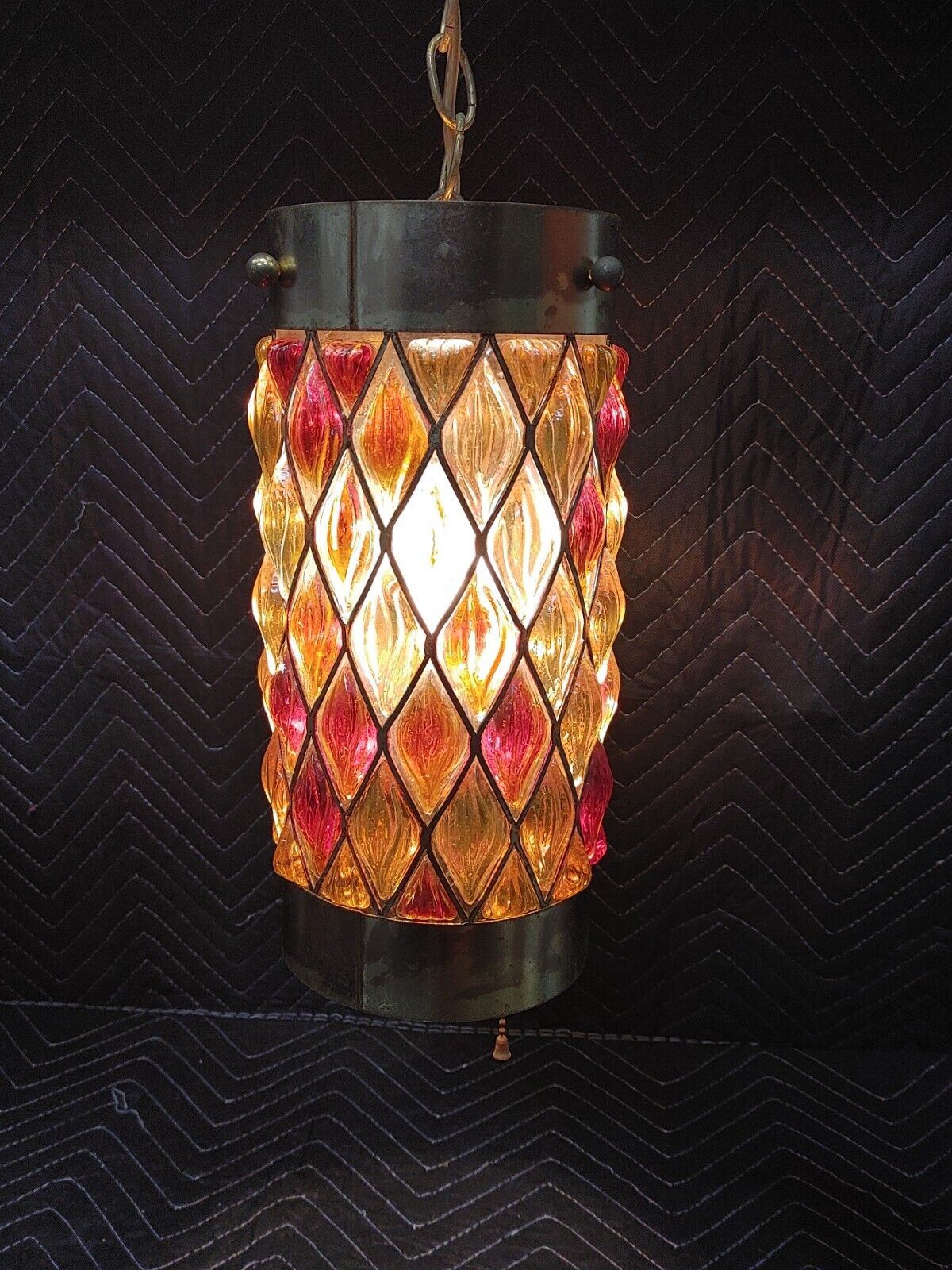 Mid-Century Mod Acrylic Lucite Chain Hanging Color Pendant Lamp 12.5 inch