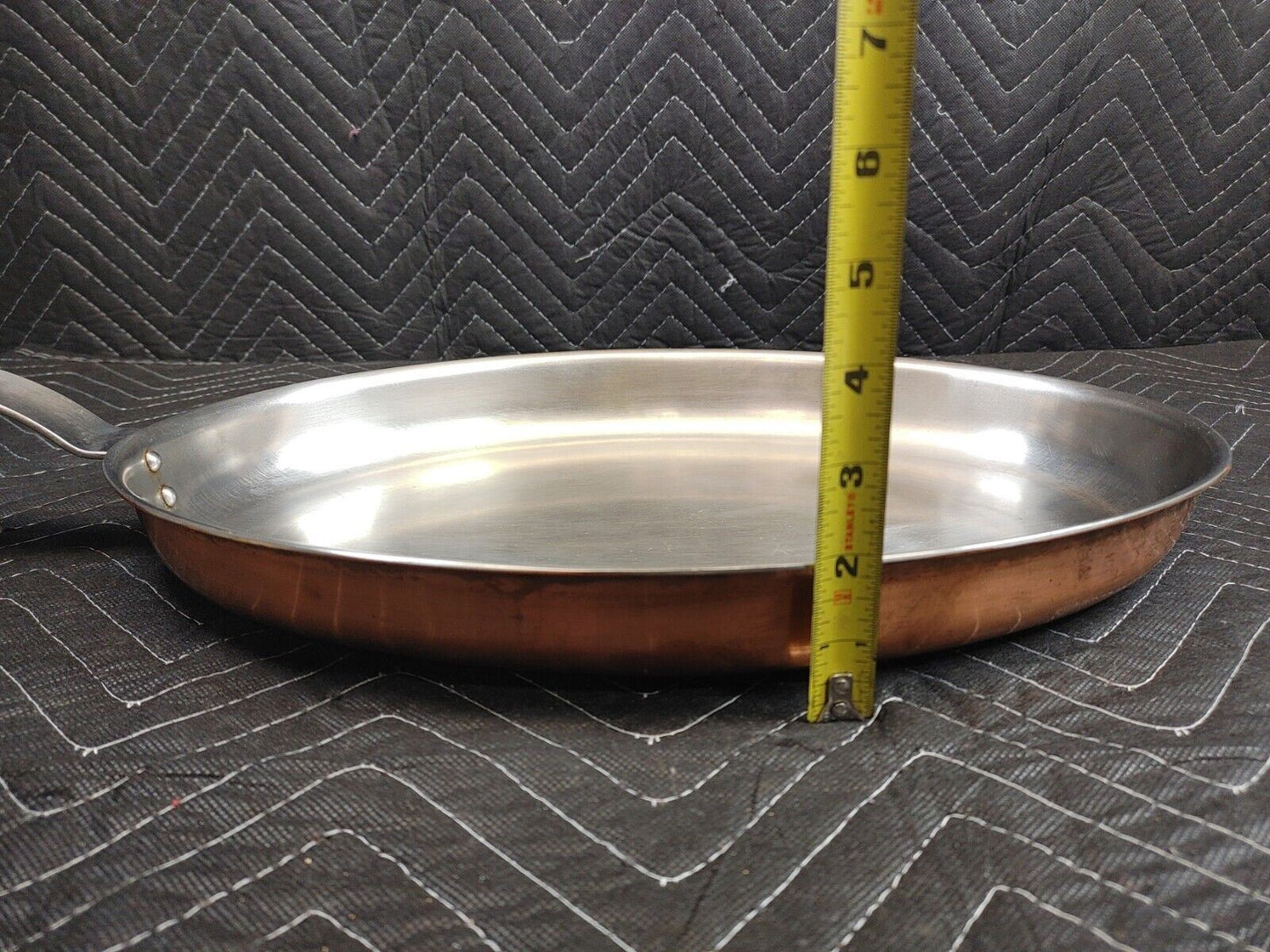 Large Copper Tin Lined Oval Fish Frying Pan Heavy Duty