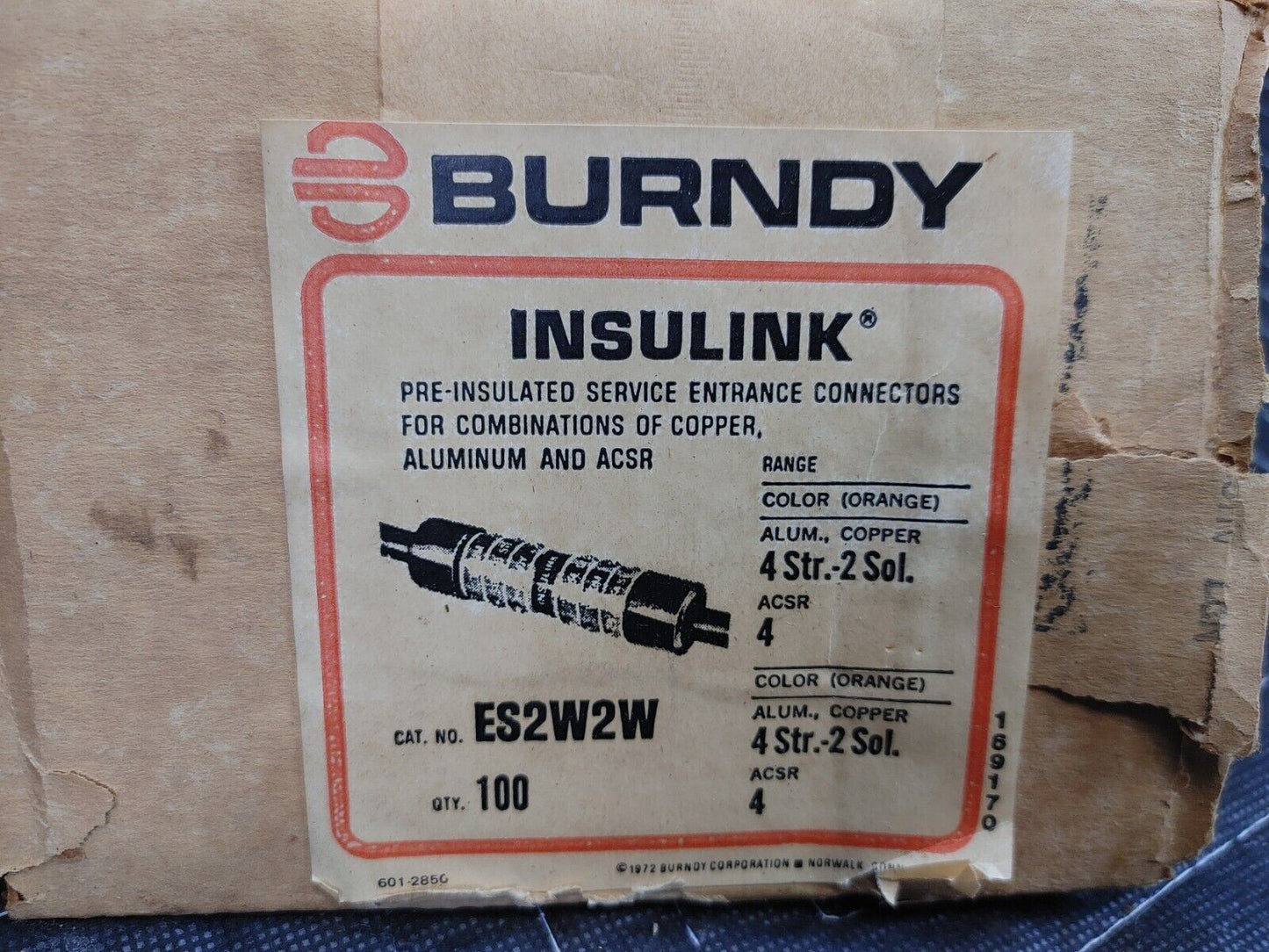 Lot Of (12) Burndy Insulink ES2W2W 169170 Compression Sleeve NOS