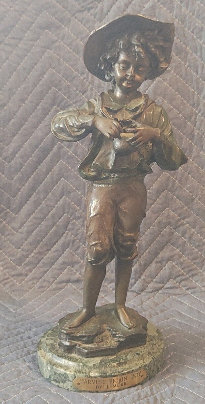 J. MORIE "HARVEST PICKIN' BOY" 16" BRONZE STATUE *SIGNED*