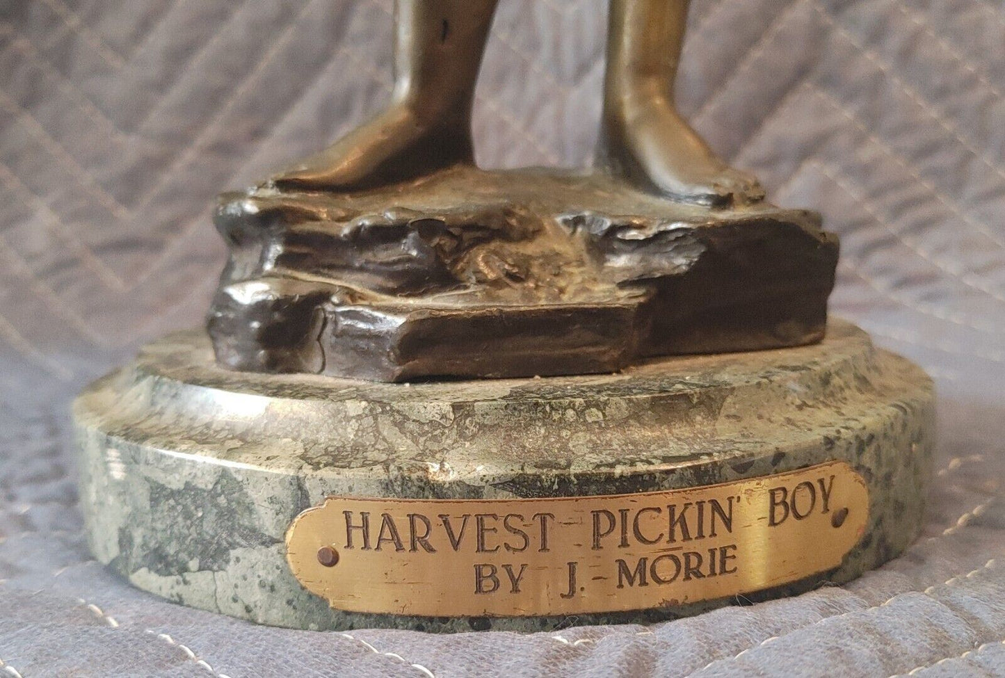 J. MORIE "HARVEST PICKIN' BOY" 16" BRONZE STATUE *SIGNED*