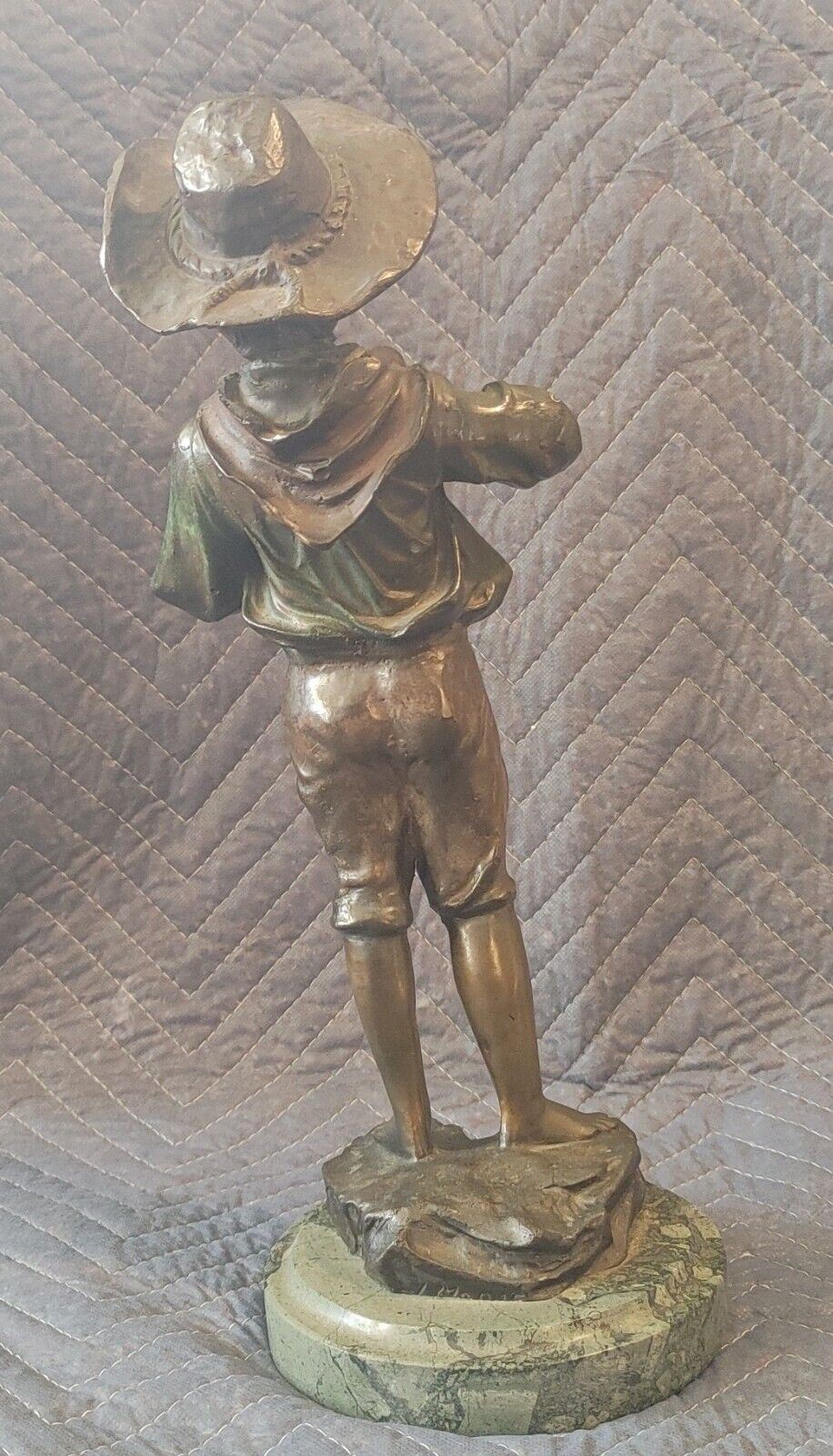 J. MORIE "HARVEST PICKIN' BOY" 16" BRONZE STATUE *SIGNED*