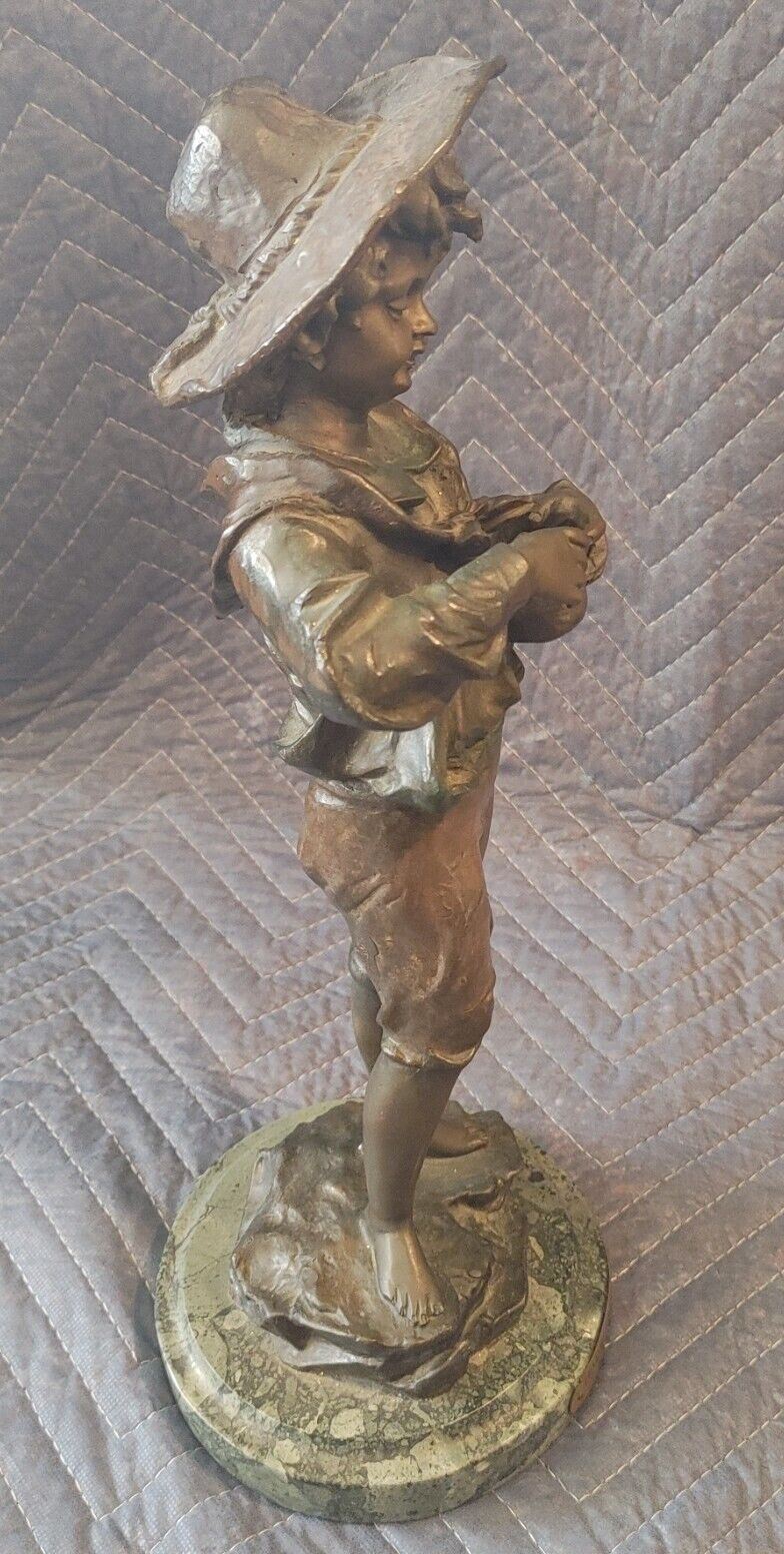 J. MORIE "HARVEST PICKIN' BOY" 16" BRONZE STATUE *SIGNED*