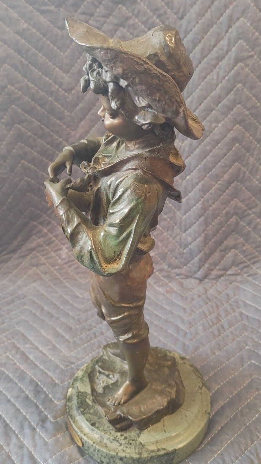 J. MORIE "HARVEST PICKIN' BOY" 16" BRONZE STATUE *SIGNED*