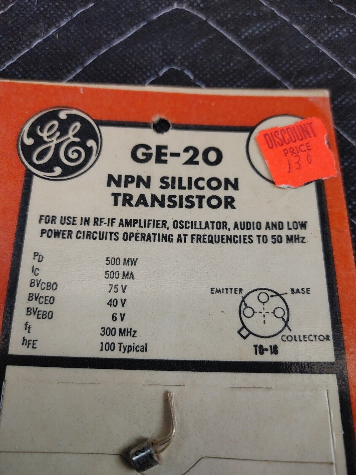 NOS GE-20 NPN Silicon Transistor