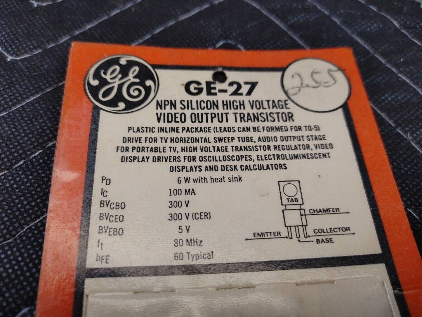 GE-27 NPN Silicon High Voltage Video Output Transistor