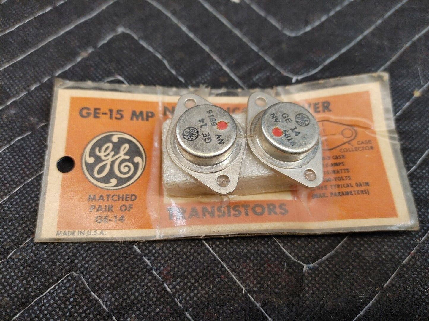 GE-15MP NPN SILICON POWER TRANSISTORS MATCHED PAIR OF GE-14 (NOS)