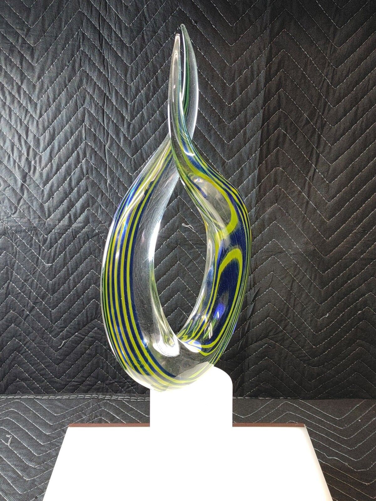 G Toso Murano Glass Sculpture Yellow (Green) & Blue - Signed