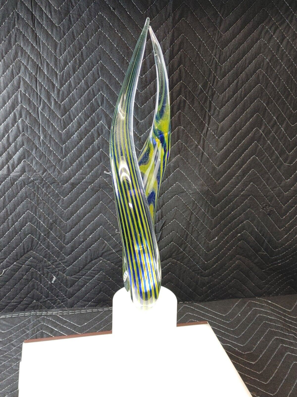 G Toso Murano Glass Sculpture Yellow (Green) & Blue - Signed