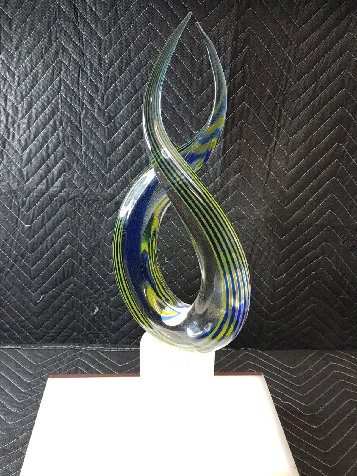 G Toso Murano Glass Sculpture Yellow (Green) & Blue - Signed