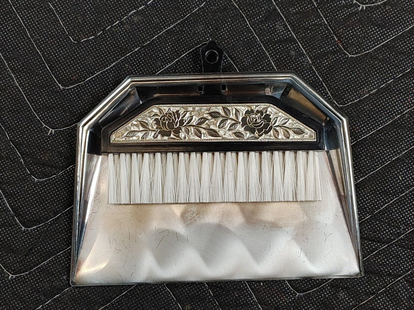 Vintage Japan Silver Plated Dust Pan & Brush Made In Japan Hand Finished