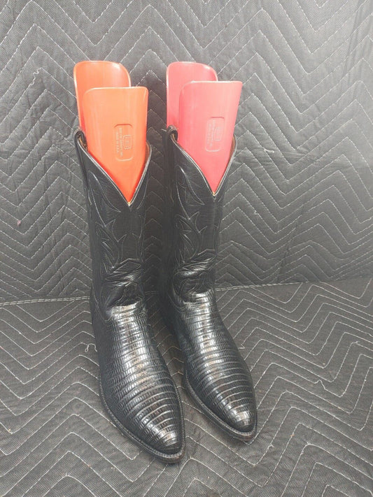 Lucchese Black Leather Boots Western Cowboy Men's 8.5 D L608303 USA Made