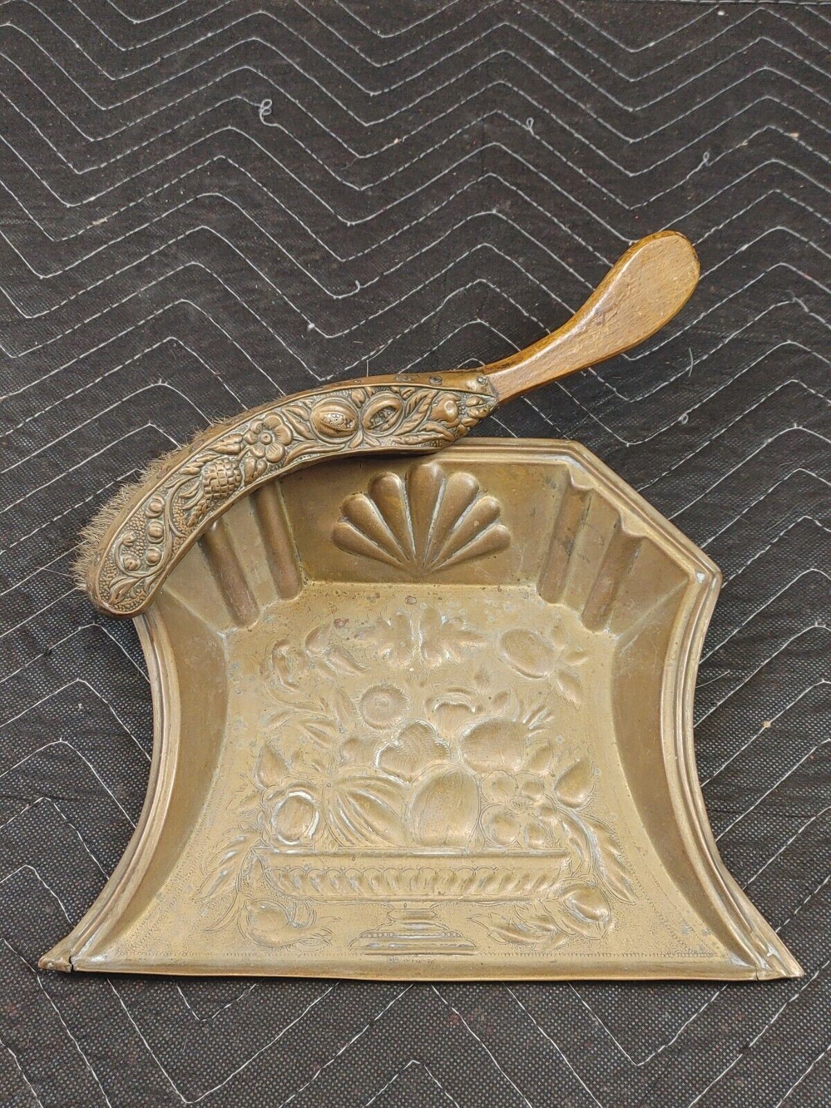 Antique Brass Dust Pan and Broom / Brush J.S&S.B made in England